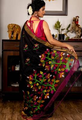 black hand woven silk blend cotton bengal handloom all seasons sarees 3