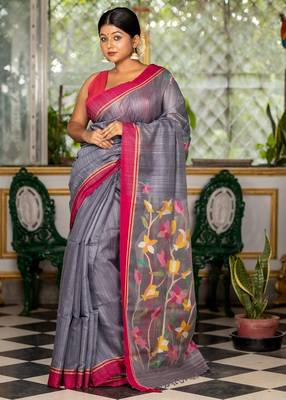 grey hand woven silk blend cotton bengal handloom all seasons sarees 1