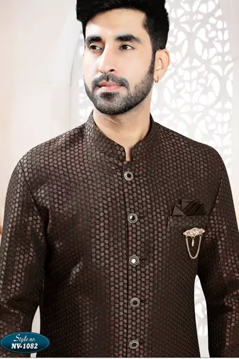 Men's brown  woven jacquard - kurta set