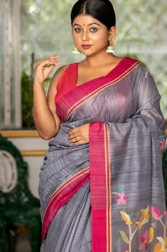 grey hand woven silk blend cotton bengal handloom all seasons sarees