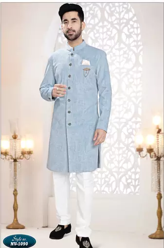 Men's blue swad velvet  - kurta set