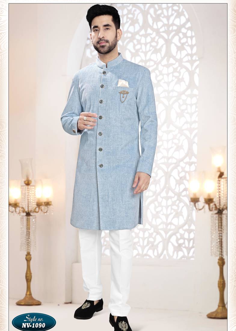 Men's blue swad velvet  - kurta set
