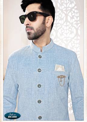 Men's blue swad velvet - kurta set 3