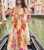 Peach partywear anarkali work