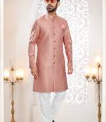 Men's pink woven jacquard thread and sequence embroidery all over  kurta set