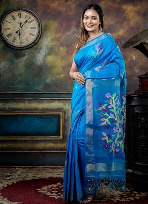 blue hand woven silk blend cotton zari work all seasons sarees 3