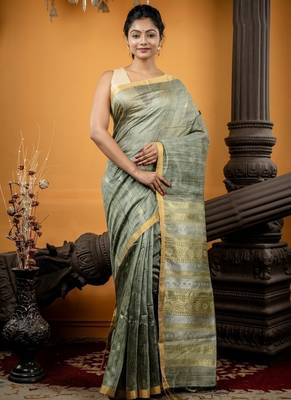 green hand woven silk blend zari work all seasons sarees 1