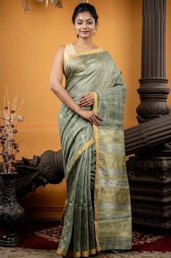 green hand woven silk blend zari work all seasons sarees