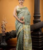 green hand woven silk blend zari work all seasons sarees