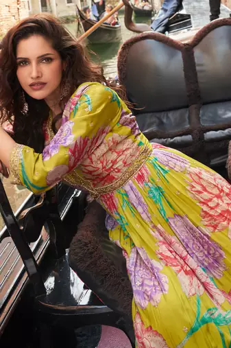 Lemon partywear anarkali 