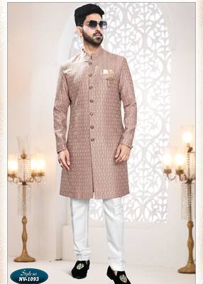 Men's onion woven jacquard thread and sequence embroidery all over kurta set 1