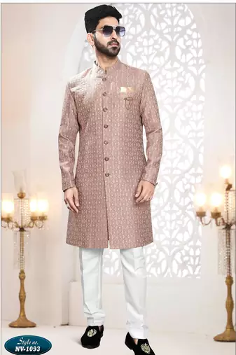 Men's onion woven jacquard thread and sequence embroidery all over Sherwani set