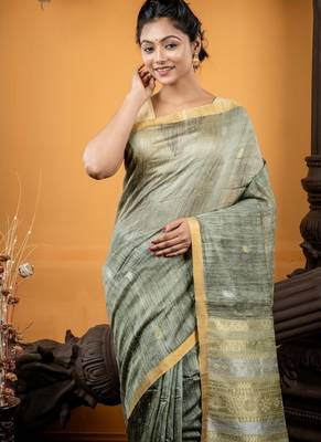 green hand woven silk blend zari work all seasons sarees 2