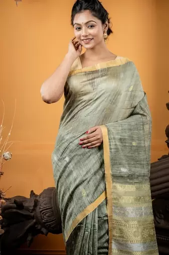 green hand woven silk blend zari work all seasons sarees