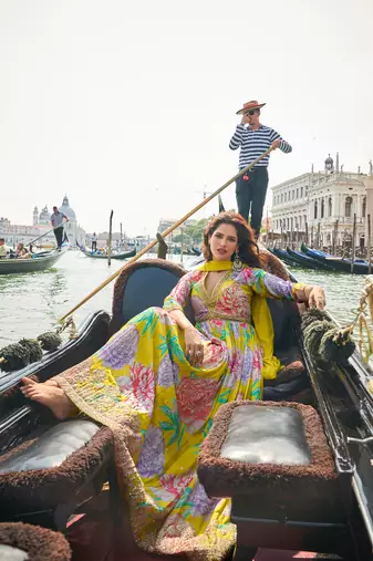 Lemon partywear anarkali 