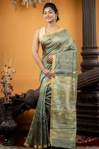 green hand woven silk blend zari work all seasons sarees