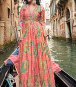 Pink partywear anarkali work