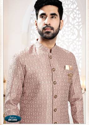 Men's onion woven jacquard thread and sequence embroidery all over kurta set 3