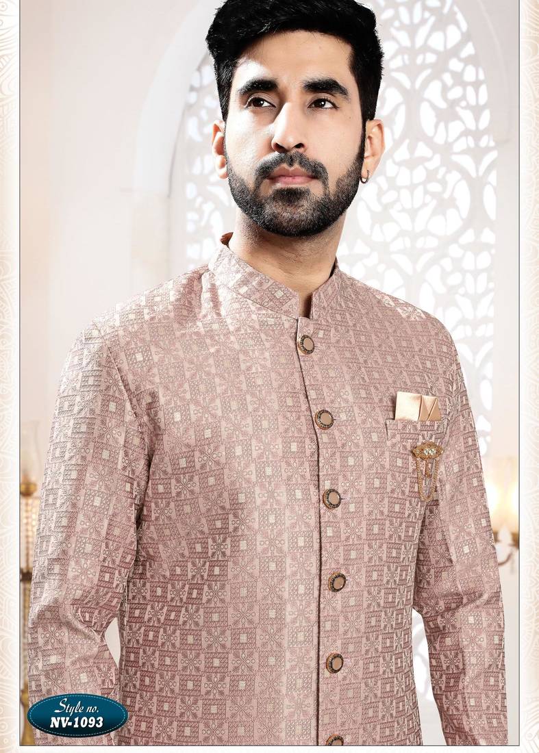 Men's onion woven jacquard thread and sequence embroidery all over  kurta set