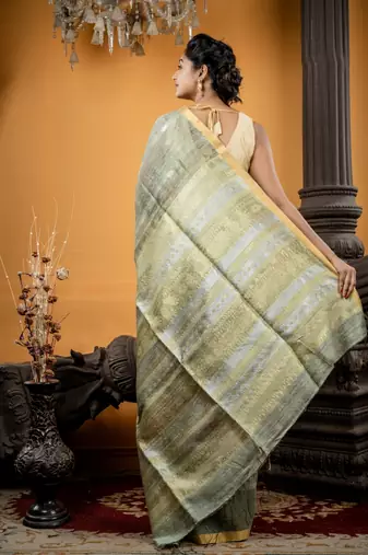 green hand woven silk blend zari work all seasons sarees