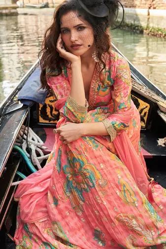 Pink partywear anarkali 