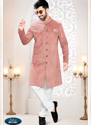Men's pink swad velvet - kurta set 1