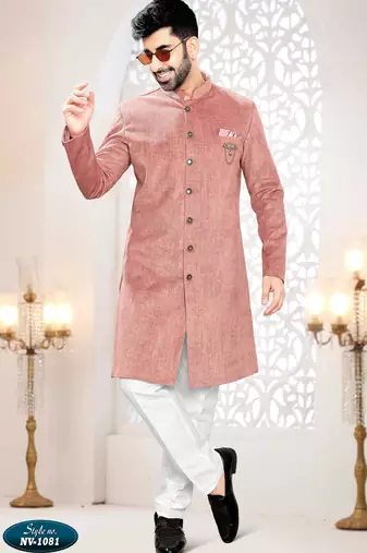 Men's pink swad velvet  -Sherwani set
