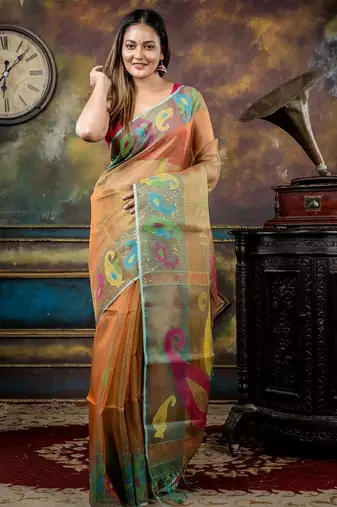 multicolor hand woven silk blend cotton zari work all seasons sarees