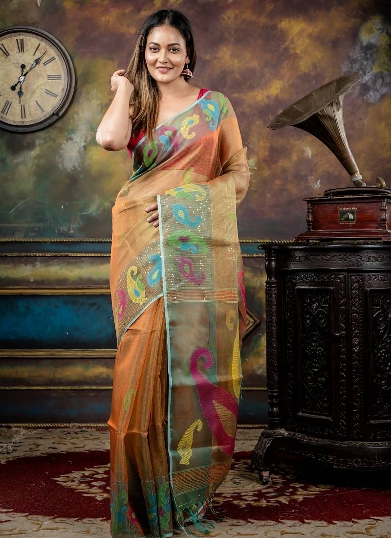 multicolor hand woven silk blend cotton zari work all seasons sarees