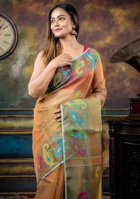multicolor hand woven silk blend cotton zari work all seasons sarees 2