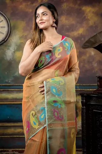 multicolor hand woven silk blend cotton zari work all seasons sarees