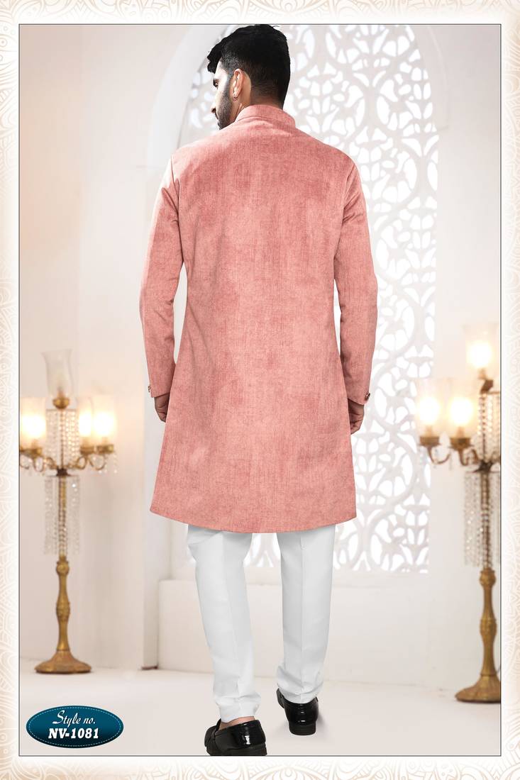 Men's pink swad velvet  - kurta set