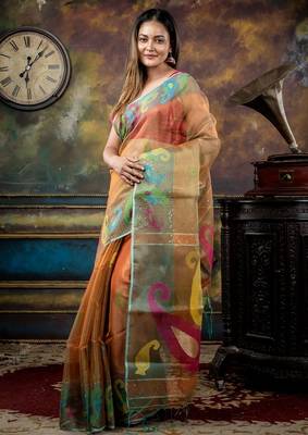 multicolor hand woven silk blend cotton zari work all seasons sarees 3