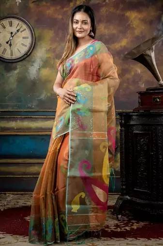 multicolor hand woven silk blend cotton zari work all seasons sarees