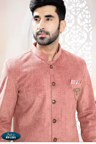 Men's pink swad velvet  - kurta set