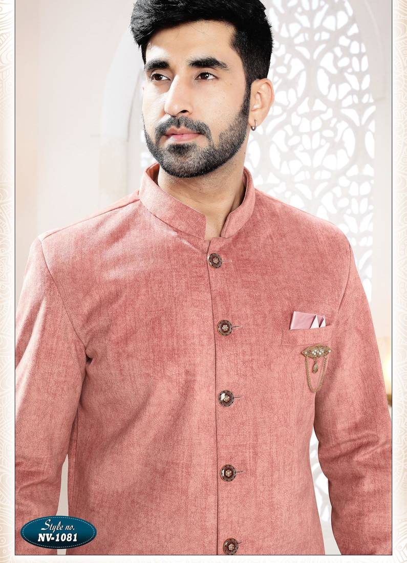 Men's pink swad velvet  - kurta set