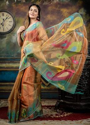 multicolor hand woven silk blend cotton zari work all seasons sarees 4