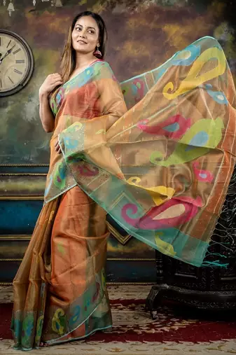 multicolor hand woven silk blend cotton zari work all seasons sarees