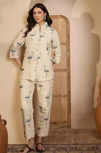 Beige khadi silk embroidered embroidered co-ord set