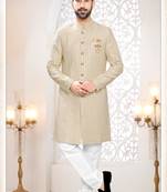 Men's cream woven jacquard thread and sequence embroidery all over  kurta set