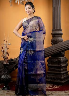 blue hand woven silk blend cotton zari work all seasons sarees 2
