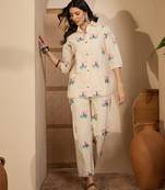 Beige khadi silk embroidered embroidered co-ord set