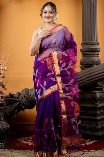 multicolor hand woven silk blend cotton zari work all seasons sarees