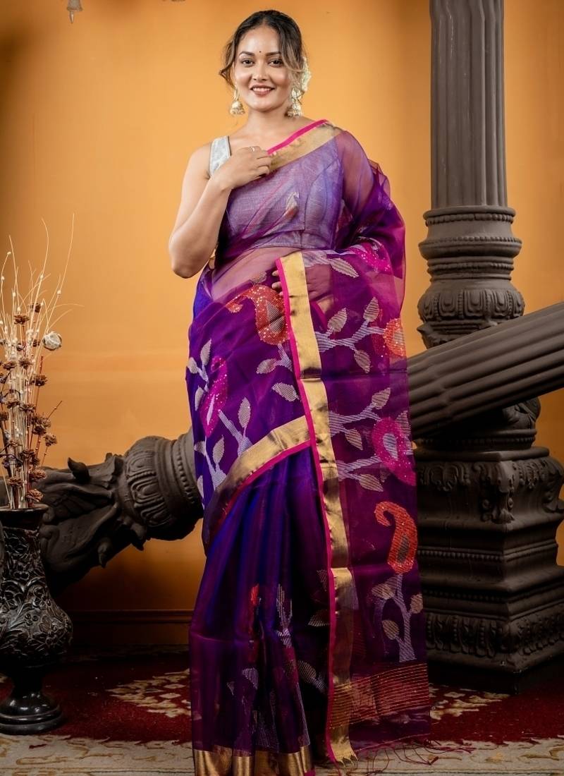 multicolor hand woven silk blend cotton zari work all seasons sarees
