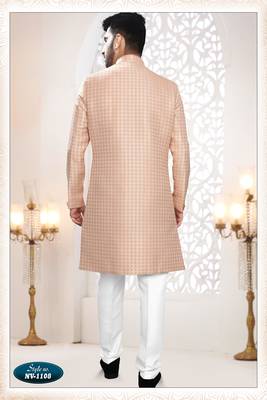 Men's pink woven jacquard thread and sequence embroidery all over kurta set 2