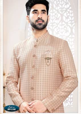 Men's pink woven jacquard thread and sequence embroidery all over kurta set 3