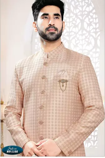 Men's pink woven jacquard thread and sequence embroidery all over  kurta set
