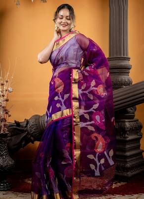 multicolor hand woven silk blend cotton zari work all seasons sarees 3