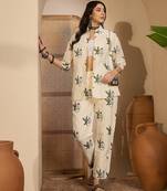 Beige khadi silk embroidered embroidered co-ord set