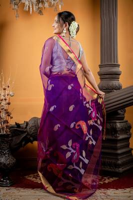 multicolor hand woven silk blend cotton zari work all seasons sarees 4